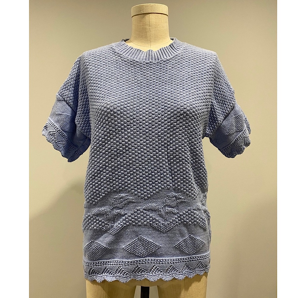 Vintage 80’sCuddle Knit Blue Sweater Blouse Size L